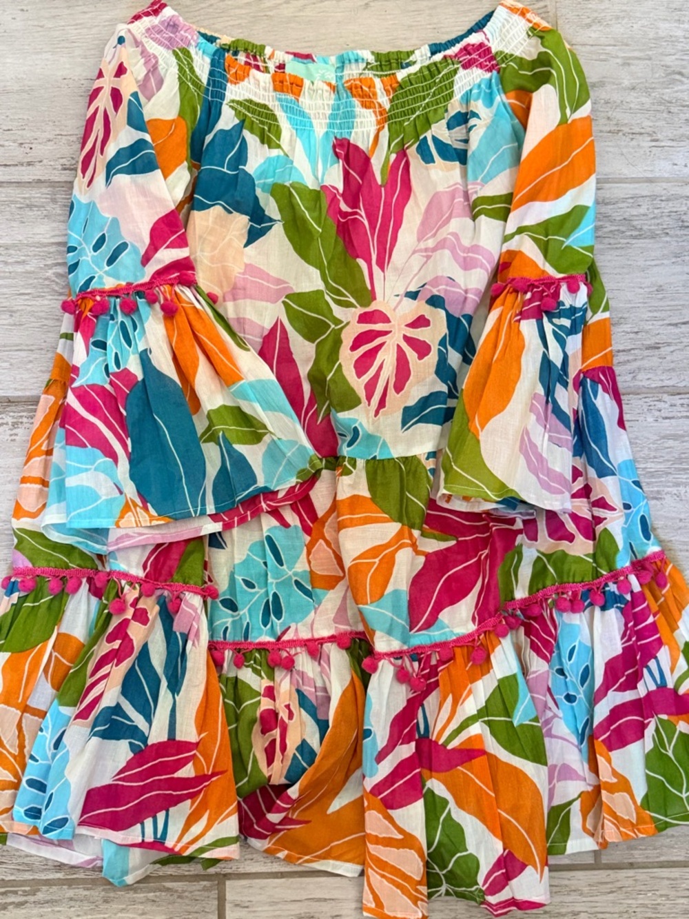 True Destination Tropical Off-Shoulder Ruffled Dress - Multicolor Print L NWT